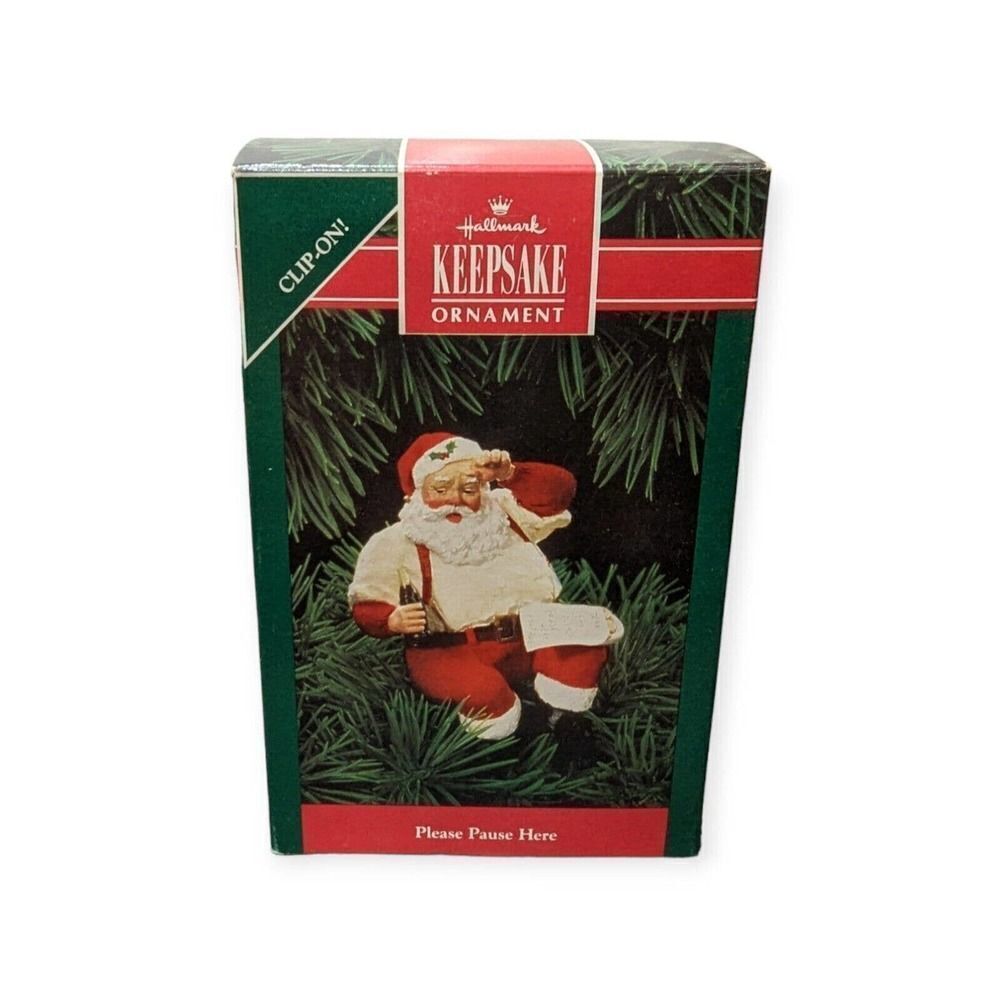 HALLMARK KEEPSAKE ORNAMENT COCA COLA SANTA PLEASE PAUSE HERE 1992 CLIP-ON H
